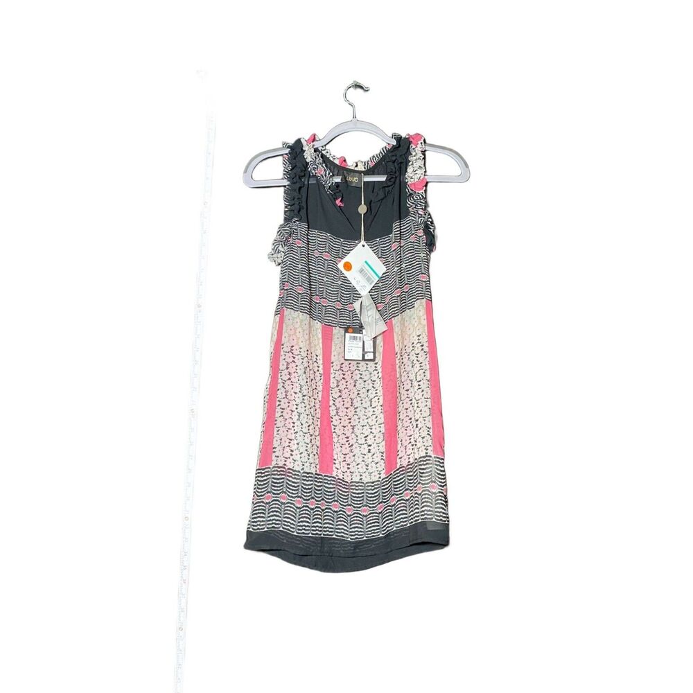 LIU JO Women's Black Striped Floral Print Midi Dress US Size 6 NWT